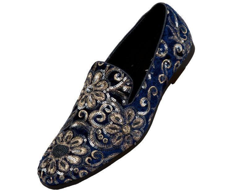 Amali Fabian Men's Navy LEather Slip On Loafers with Sequins