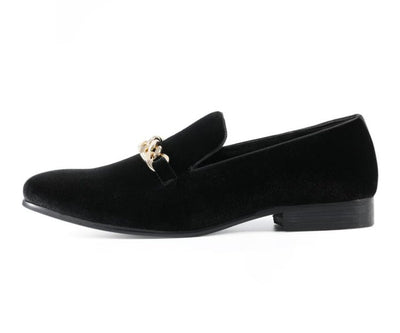 Amali Fay Black Men’s Velvet Slippers With Gold Chain