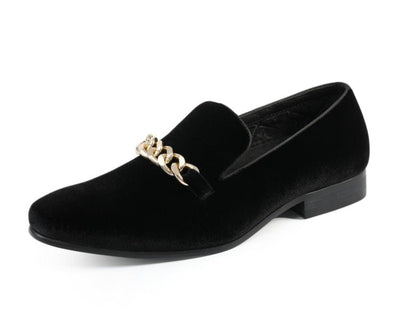 Amali Fay Black Men’s Velvet Slippers With Gold Chain
