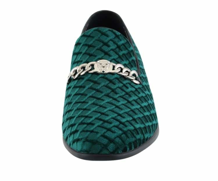 Amali Felix Green Velvet Smoking Slippers With Jaguar Bit