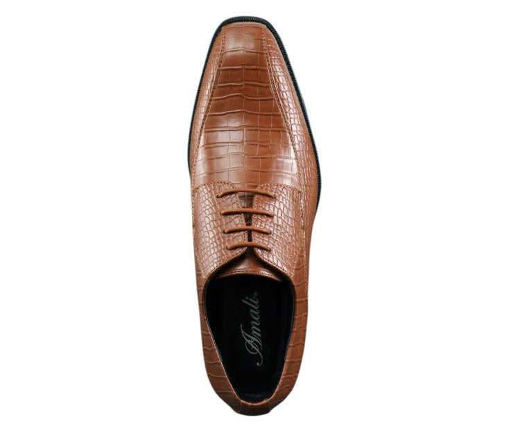 Amali Harvey Croc Men's Cognac Tan Animal Print Sophisticated Oxford Shoes