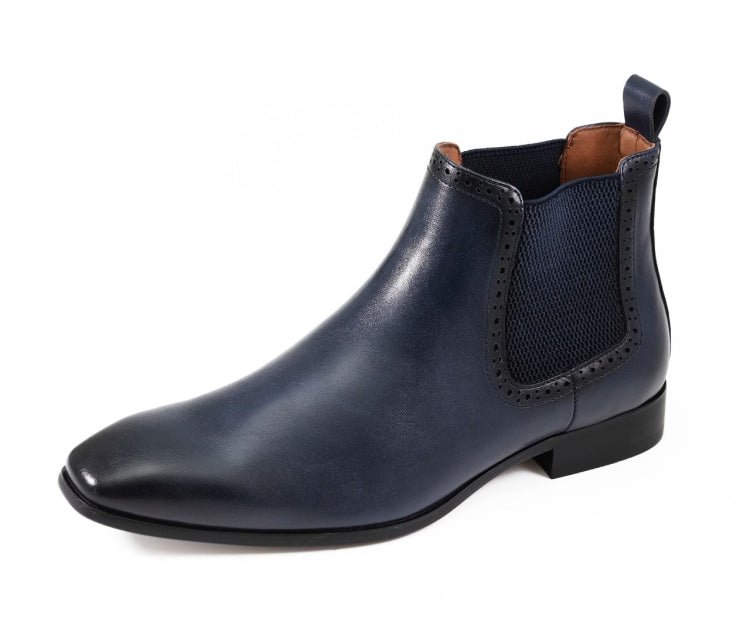 Amali Hayes Men’s Navy Leather Wingtip Chelsea Boots
