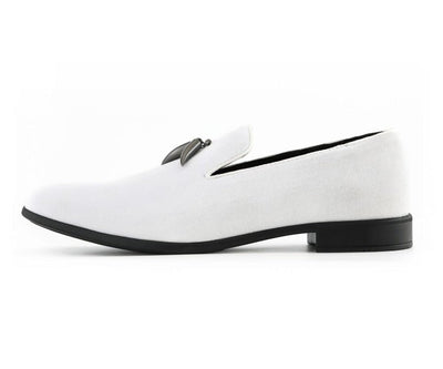Amali Heath Luxurious White Velvet Smoking Slippers For Men