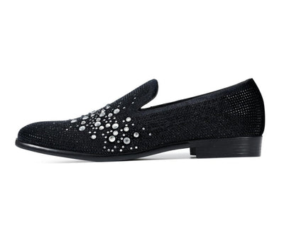 Amali Ivano Luxe Rhinestone Loafers Men’s Velvet Black Silver