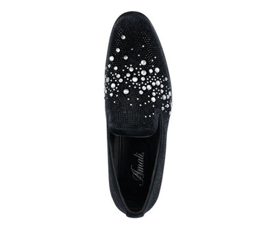 Amali Ivano Luxe Rhinestone Loafers Men’s Velvet Black Silver