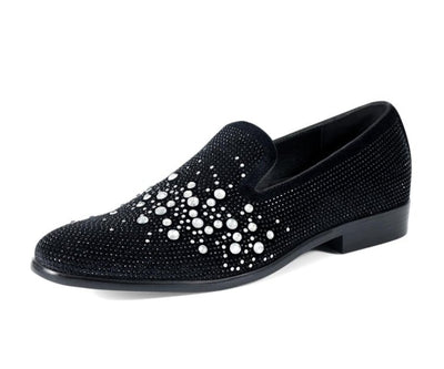 Amali Ivano Luxe Rhinestone Loafers Men’s Velvet Black Silver