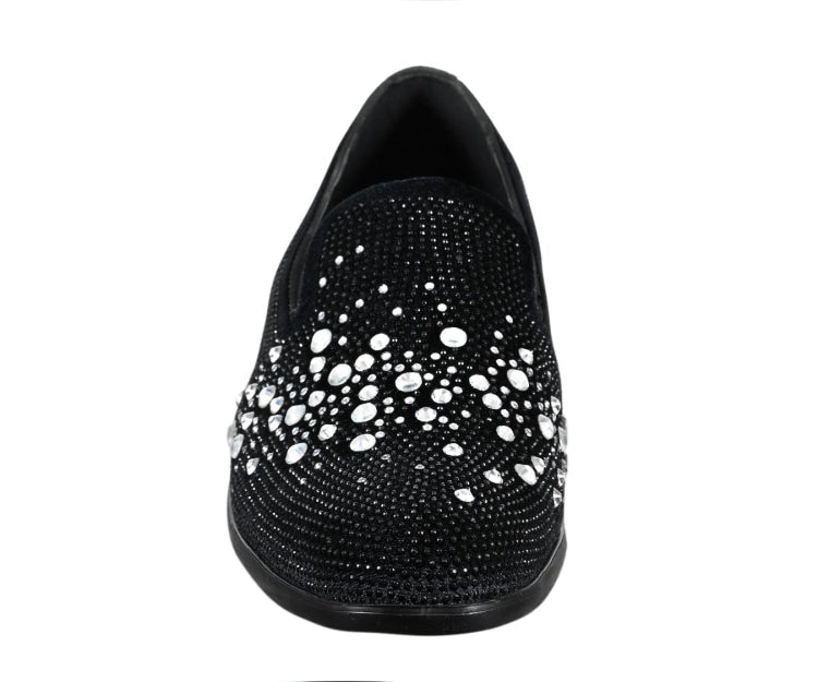 Amali Ivano Luxe Rhinestone Loafers Men’s Velvet Black Silver