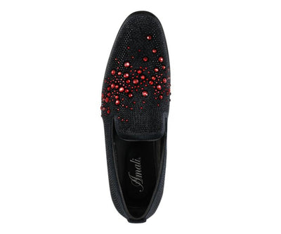 Amali Ivano Luxe Velvet Rhinestone Loafers Men’s Black Red