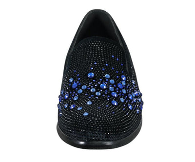 Amali Ivano Men’s Black and Royal Blue Rhinestone Luxe Velvet Loafers