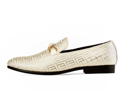 Amali Kazimar Men's Cream and Gold Leather Slip On Loafers