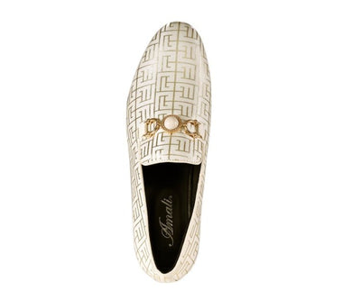 Amali Kazimar Men's Cream and Gold Leather Slip On Loafers