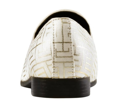 Amali Kazimar Men's Cream and Gold Leather Slip On Loafers