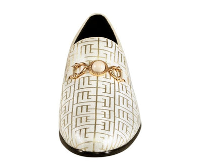 Amali Kazimar Men's Cream and Gold Leather Slip On Loafers