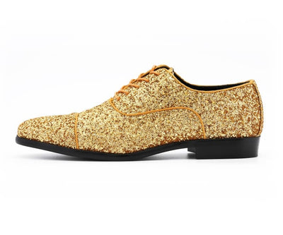 Amali Lawrence Glitter Oxfords Men’s Gold Dress Shoes