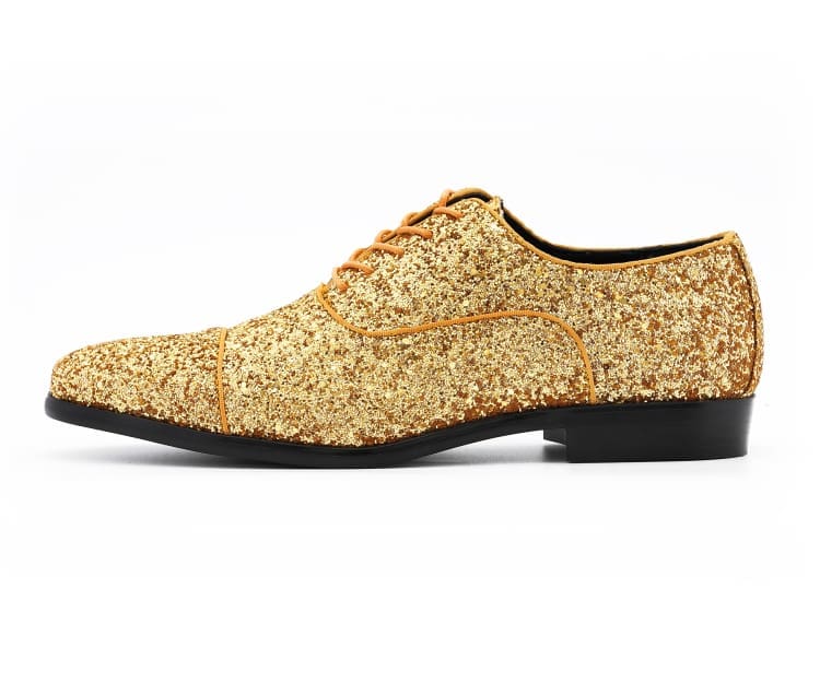 Amali Lawrence Glitter Oxfords Men’s Gold Dress Shoes