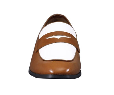 Amali Levi Men’s Cognac and White Leather Luxe Penny Loafers