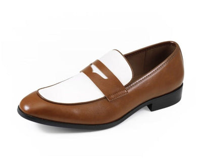 Amali Levi Men’s Cognac and White Leather Luxe Penny Loafers