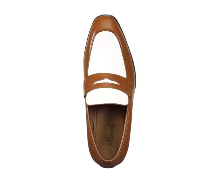 Amali Levi Men’s Cognac and White Leather Luxe Penny Loafers