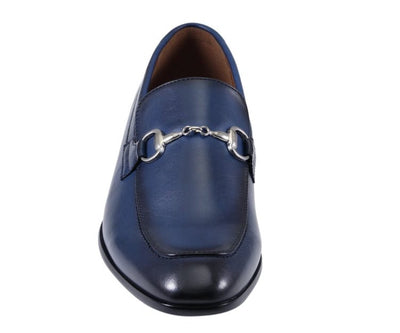 Amali Marco Navy Men’s Leather Loafers With Metal Bit