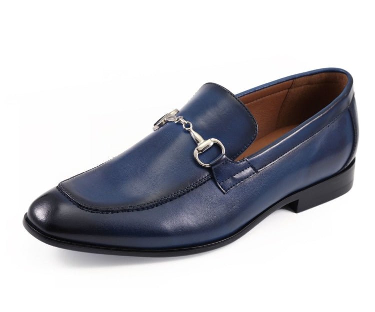 Amali Marco Navy Men’s Leather Loafers With Metal Bit