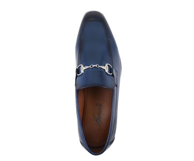 Amali Marco Navy Men’s Leather Loafers With Metal Bit