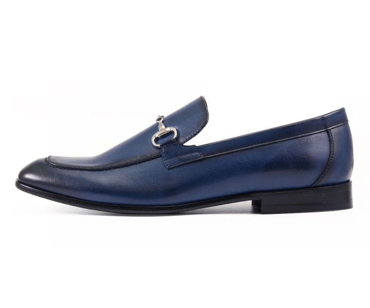 Amali Marco Navy Men’s Leather Loafers With Metal Bit