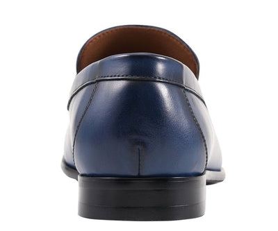 Amali Marco Navy Men’s Leather Loafers With Metal Bit