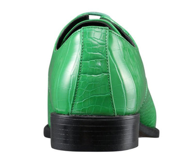 Amali Harvey Croc Men's Bright Green Animal Print Sophisticated Oxford Shoes