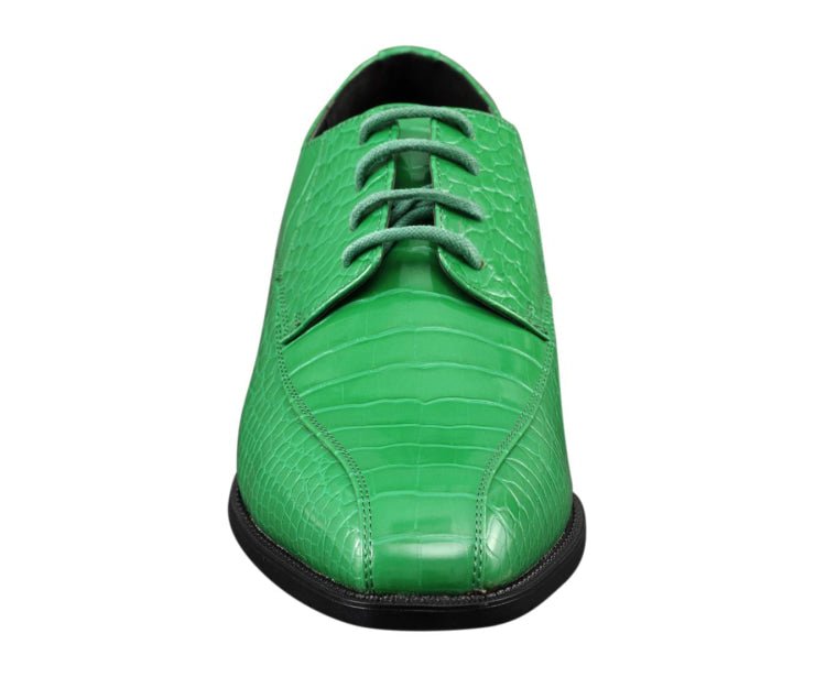 Amali Harvey Croc Men's Bright Green Animal Print Sophisticated Oxford Shoes