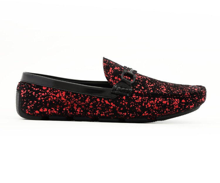 Amali Monty Men's Red and Black Suede Driving Loafers