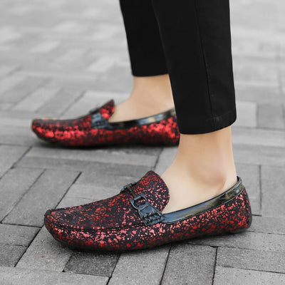 Amali Monty Men's Red and Black Suede Driving Loafers