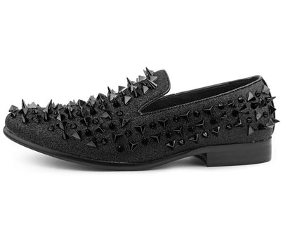 Amali Mesa Black Gold Studded Men's Leather Slip on Shoes