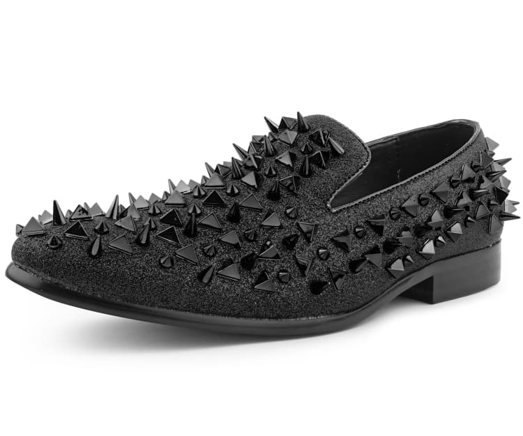 Amali Mesa Black Gold Studded Men's Leather Slip on Shoes