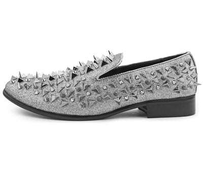 Amali Mesa Silver Spiked Men's Velvet Smoking Slip on Shoes