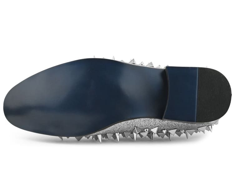 Amali Mesa Silver Spiked Men's Velvet Smoking Slip on Shoes