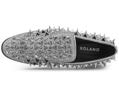 Amali Mesa Silver Spiked Men's Velvet Smoking Slip on Shoes