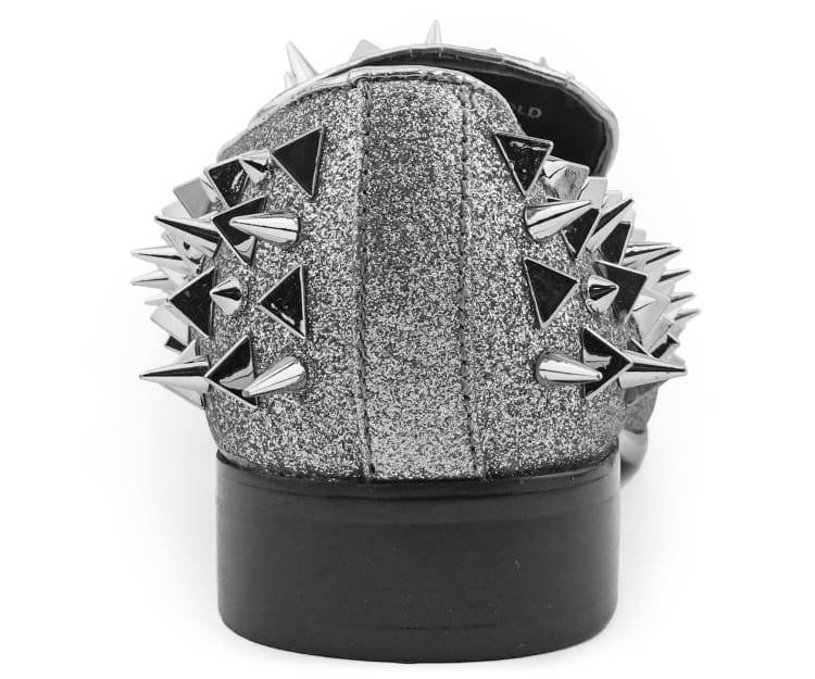 Amali Mesa Silver Spiked Men's Velvet Smoking Slip on Shoes