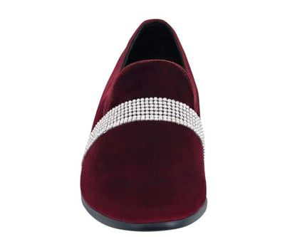Amali Monarch Dazzling Burgundy Rhinestone Loafers Men's Velvet