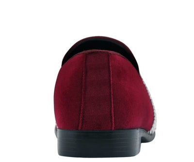 Amali Monarch Dazzling Burgundy Rhinestone Loafers Men's Velvet