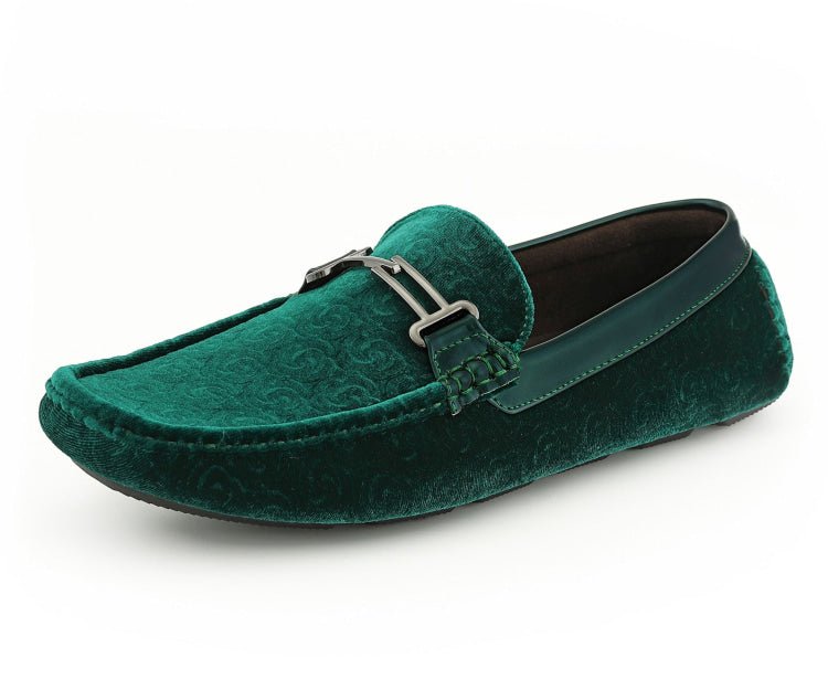 Amali Roberto Green Men's Velvet Green Driving Moccasins