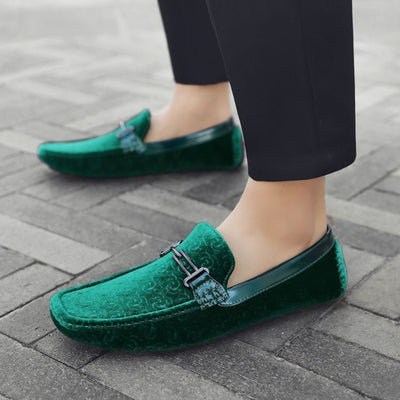 Amali Roberto Green Men's Velvet Green Driving Moccasins