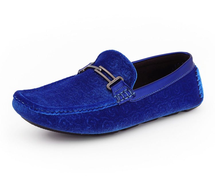 Amali Roberto Royal Velvet Dress Shoes Men’s Blue Moccasins