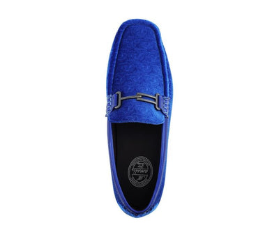 Amali Roberto Royal Velvet Dress Shoes Men’s Blue Moccasins