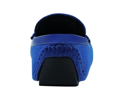 Amali Roberto Royal Velvet Dress Shoes Men’s Blue Moccasins