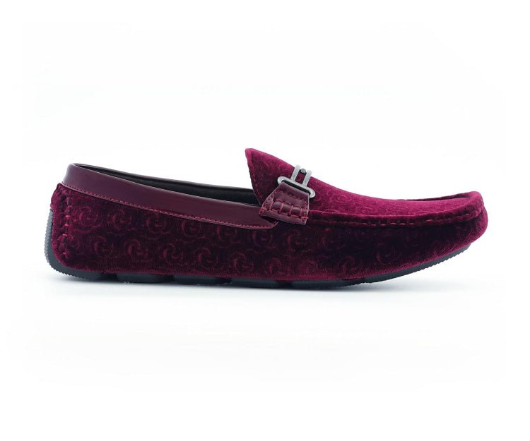 Amali Roberto Velvet Elegance Burgundy Floral Moccasins For Men