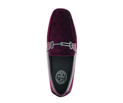 Amali Roberto Velvet Elegance Burgundy Floral Moccasins For Men