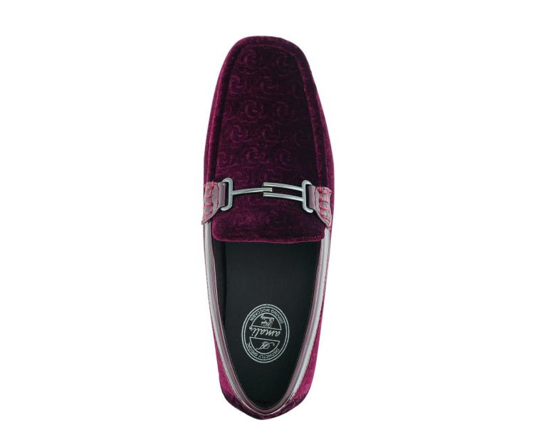 Amali Roberto Velvet Elegance Burgundy Floral Moccasins For Men