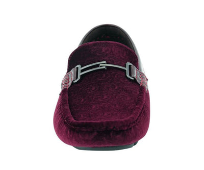Amali Roberto Velvet Elegance Burgundy Floral Moccasins For Men