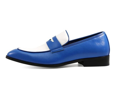 Amali Royal Elegance Two Tone Penny Loafers Men’s Leather Royal Blue and White