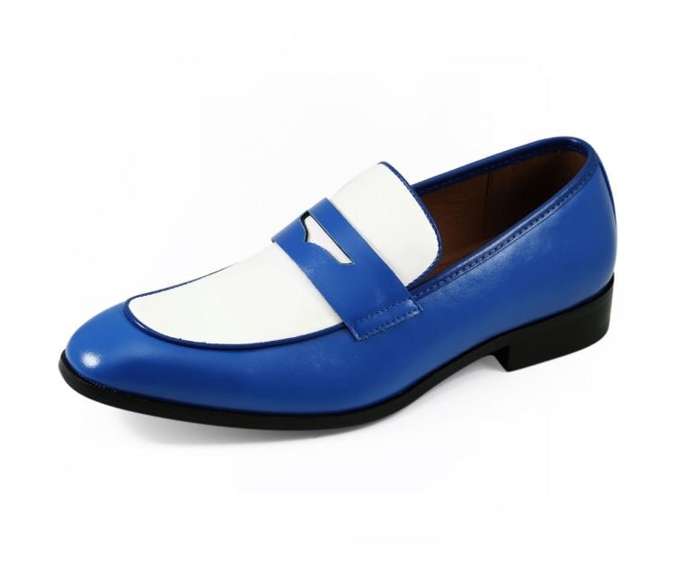 Amali Royal Elegance Two Tone Penny Loafers Men’s Leather Royal Blue and White